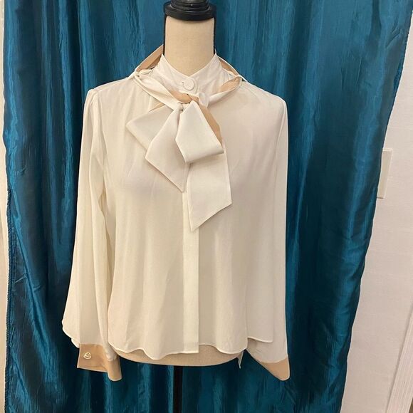 Alexis 100% silk tie blouse, L - Picture 1 of 13